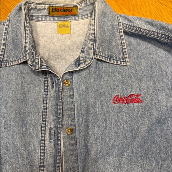 Men’s Vintage Badger 90s Coca-Cola Light Blue Denim Shirt Size XL - Picture 2 of 9